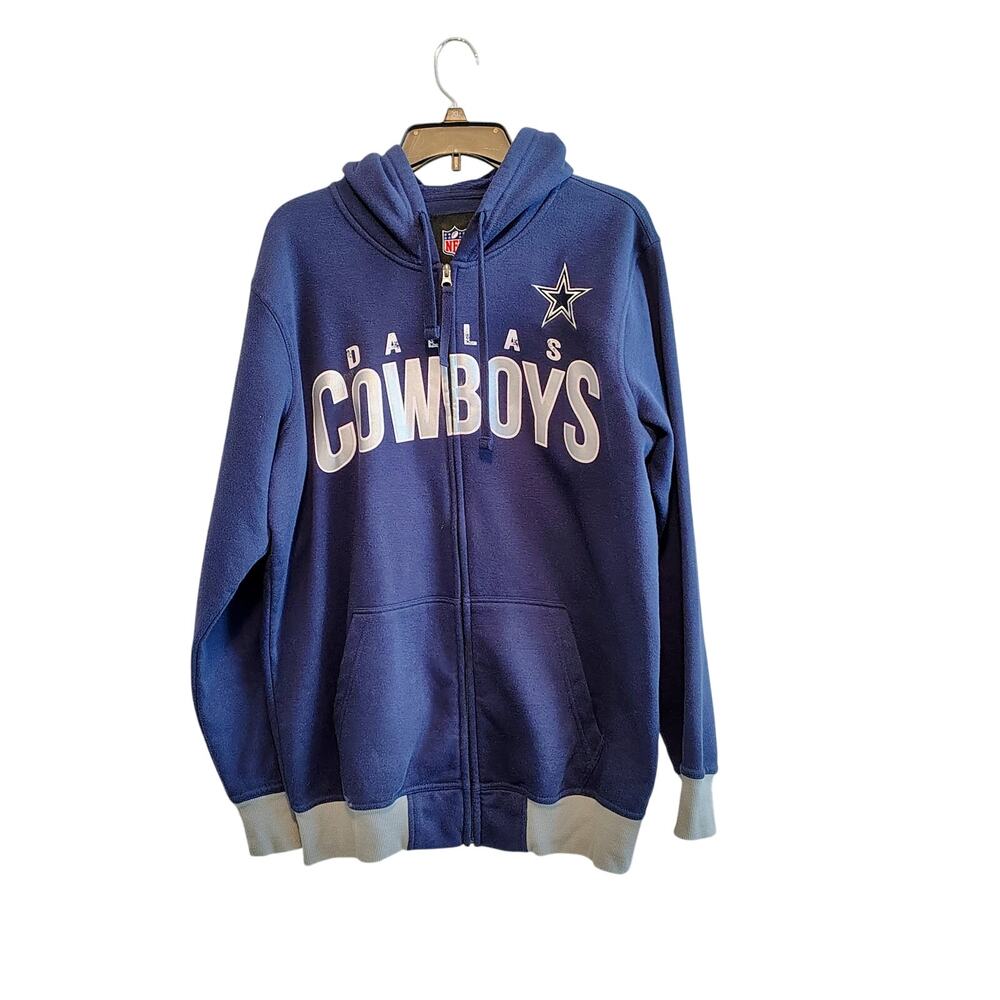 Dallas Cowboys Men Large Blue Gray Band Zip Front Hoodie Jacket NFL GameDay Star